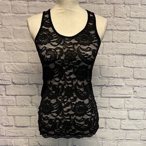 BKE Glitter Black Lace Racerback Tank Top Size Small